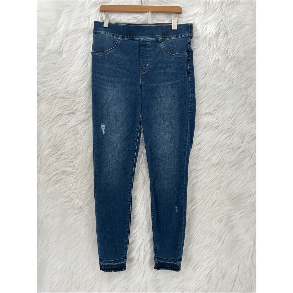 Spanx Jeans Women's M Blue Distressed Pull On Skinny Cotton Blend #666